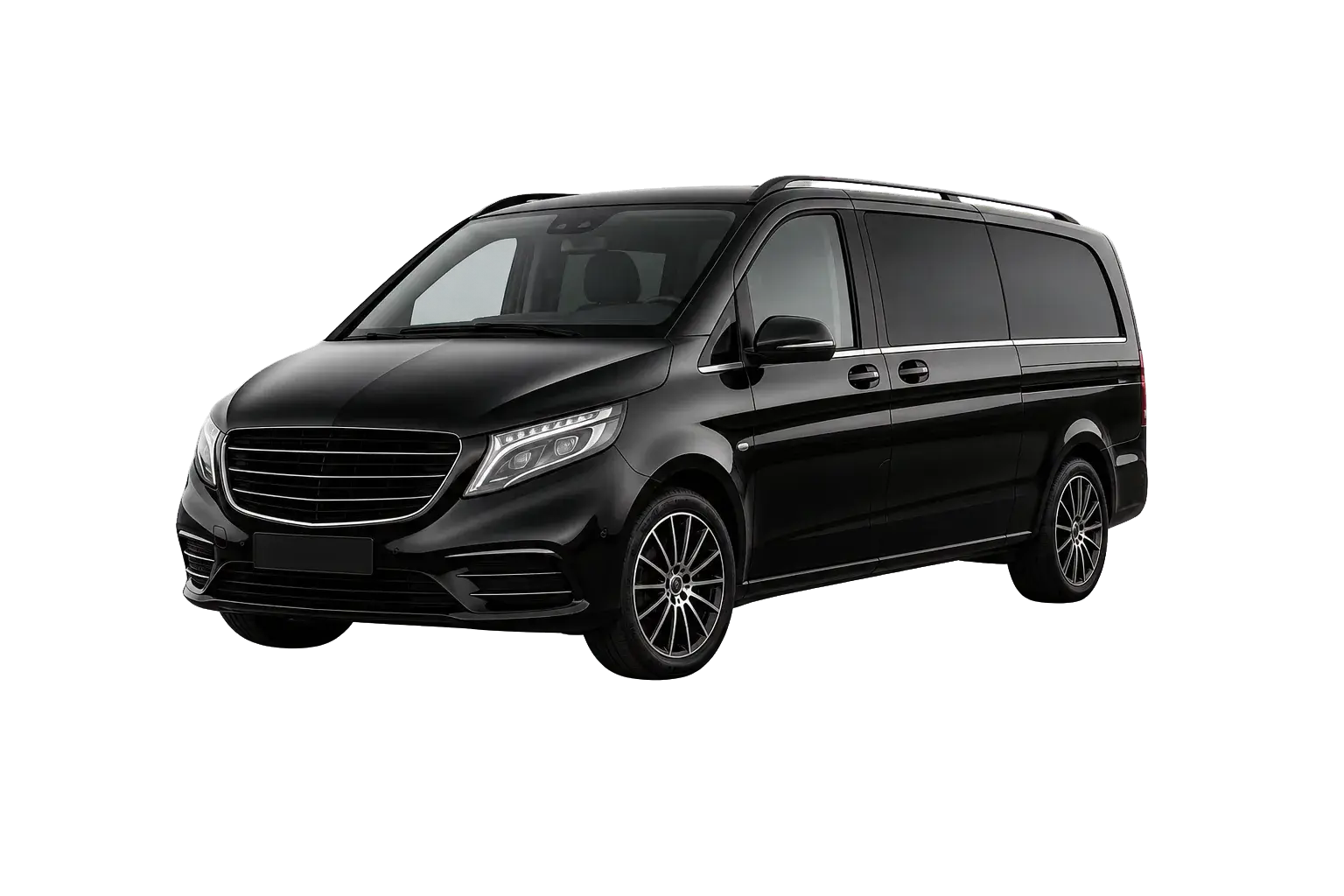 Black premium passenger van with tinted windows