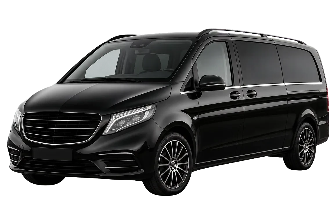 Black premium passenger van with tinted windows